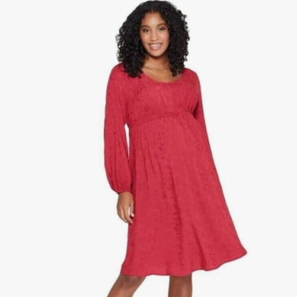 Isabel Maternity by Ingrid & Isabel Dresses & Skirts - Ingrid & Isabel Maternity Women's Long Sleeve Smocked Jacquard Ruby Red Dress